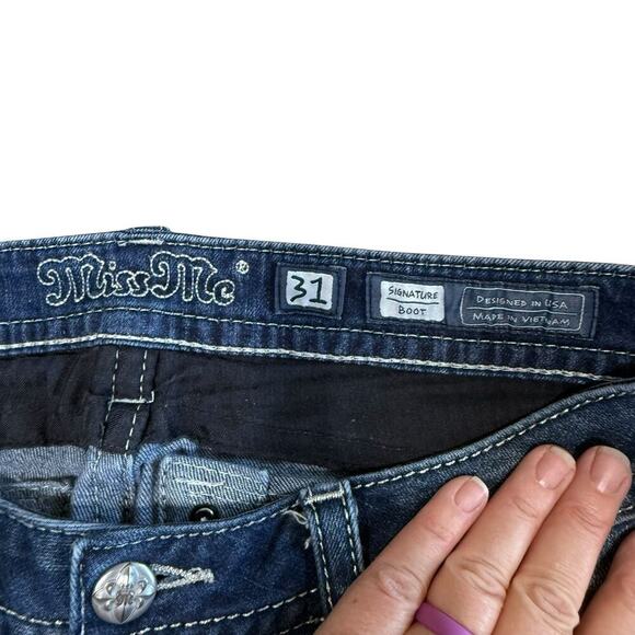 Vtg Y2K Miss Me Jeans Signature Bootcut Embellished Color Thread 31X33 Whiskers - Picture 7 of 12